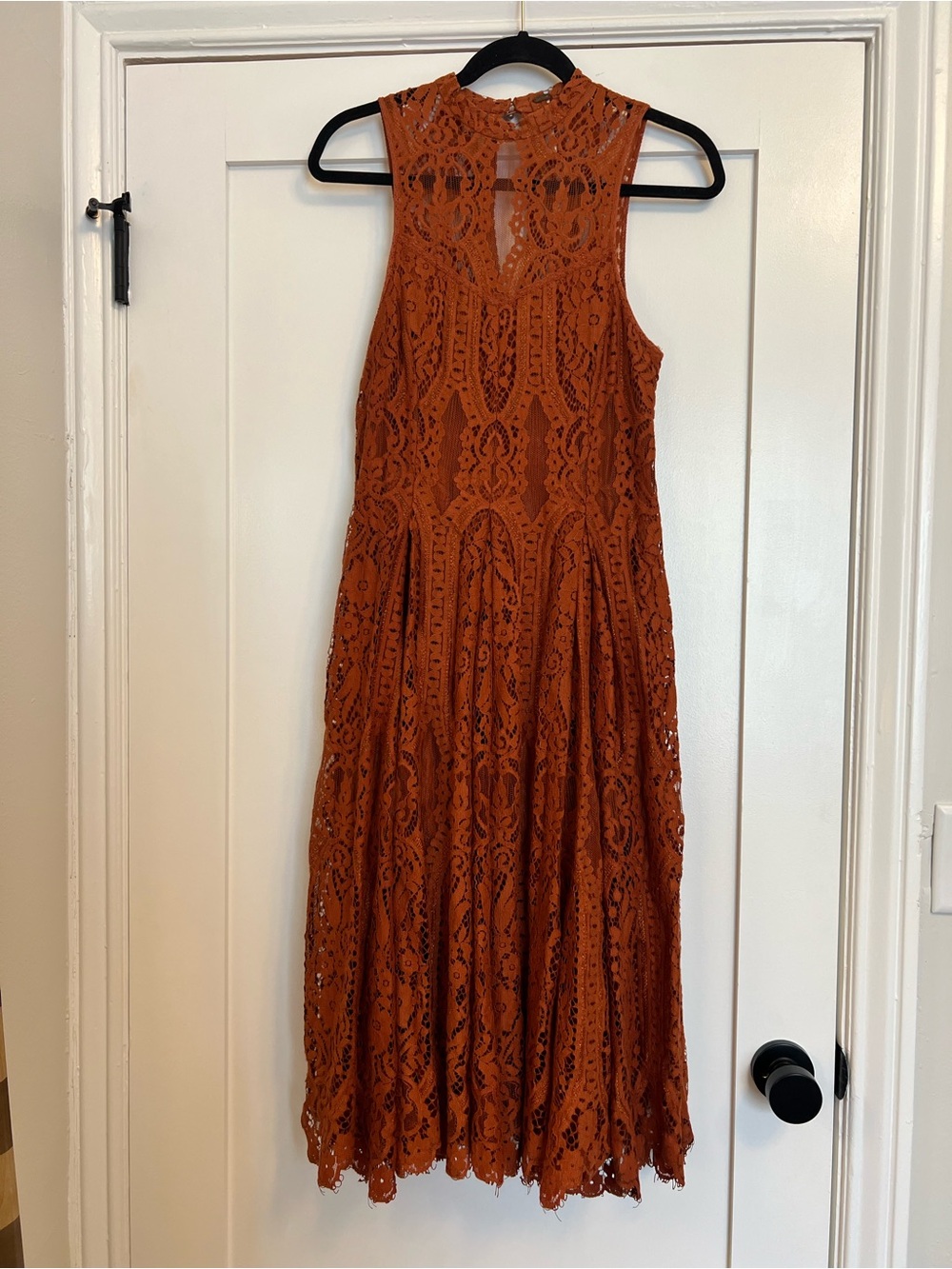 Free People Angel Rays Lace Trapeze Midi Dress Copper Rust Size S